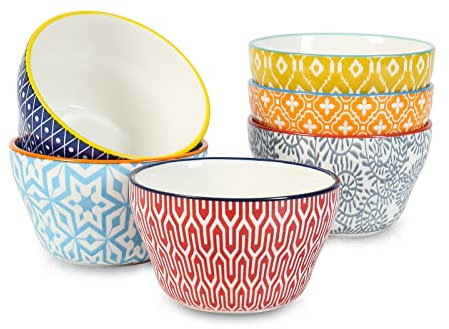 Selamica Ceramic 8oz Bouillon Cups 4 Inch Small Bowls, Dessert bowls for Soup Dipping Sauce Coffee Cupping, Microwave Dishwasher Safe, Set of 6, Assorted Colors
