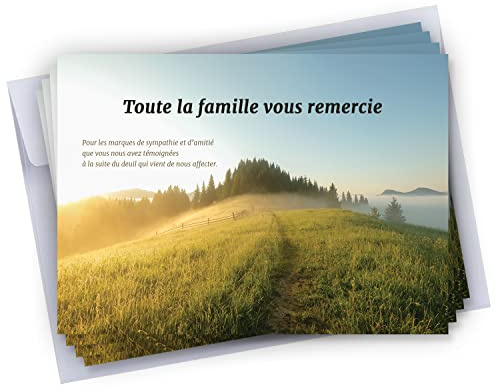 Cadeau Parfait Lot de 50 Cartes de remerciements décès condoléances + 50 Enveloppes autocollantes • Visuel Montagne • Format 10x15 cm