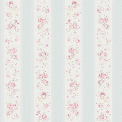 BRICOFLOR Tapete im Vintage Shabby Chic Romantische Vliestapete mit Rosen Streifen und Punkten Landhaus Tapete hellblau rosa