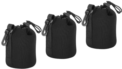 PATIKIL 3 Unidades Bolsa para Lente de Cámara 3.5 de Diámetro Color Negro | y 5.5 de Altura, Funda de Neopreno, Funda para Lente de Cámara Réflex Digital, con Cordón