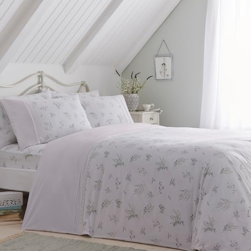 Drömmar och draperier vitblommigt påslakanset – super king size 260 x 220 cm – inkluderar 2 örngott – lavendel botaniska sängkläder – vintage spets och volang trim – mjukt tyg – eleganta sängkläder
