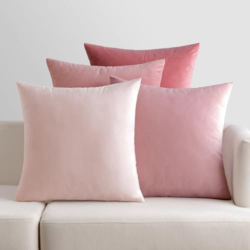 EMEMA 4er Set Samt Kissenbezug Kissenhülle Kopfkissenbezug Dekorative Dekokissen Couchkissen 50x50 cm Deko Bezug Sofakissenbezug für Wohnzimmer Schlafzimmer Büro Rosa Serie