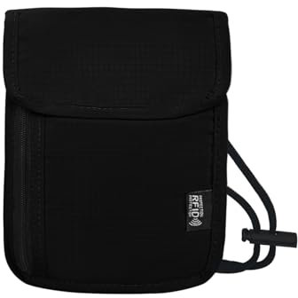 AfitLulu Brustbeutel Unisex mit RFID-Schutz und Verstellbarem Halsriemen, Brusttasche Reisepass Tasche Handytasche Gürtel Diebstahlsichere Handytasche zum Umhängen für Männer und Frauen (Schwarz)