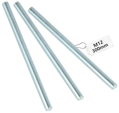 3 Pièces Tige Filetée M12 x 300 mm, Tiges Filetées en Acier Galvanisé, Tige Filetee avec Filetage Métrique Complet & Classe de Résistance 4, Goupille Filetée Métrique Boulon Fileté Tiges Métallique