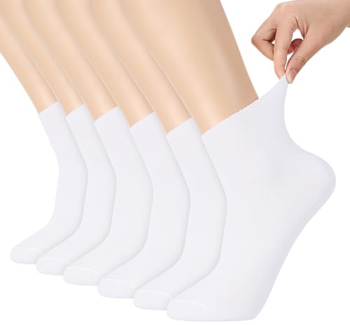 Zuimei 6 Pairs Extra Wide Socks for Swollen Feet,Loose Top Socks for Women | Stretchy Elastic Sock Cotton Calf Loose Top Sock for Women Pregnant Hospital,Size 4.5-7