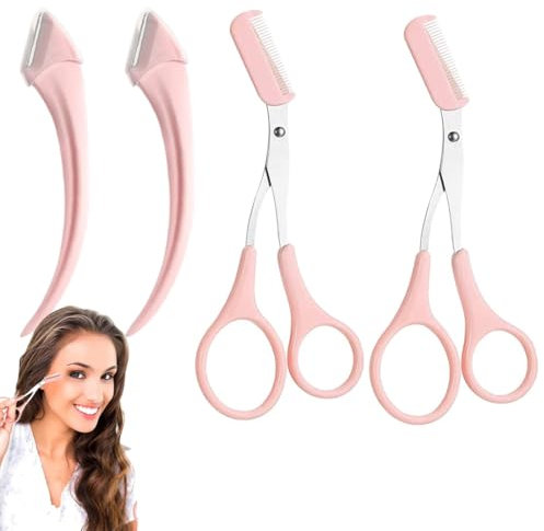 XURJUMI 4 Pezzi Forbici Per Sopracciglia Trimmer Con Pettine Per Accorciare Sopracciglia E Ciglia Per Uomini E Donne – Trimmer Sopracciglia