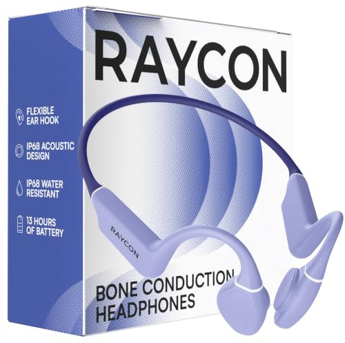 Raycon Bone Conduction Headphones Bluetooth - Open Ear Running Headphones, Sweat & Water-Resistant Earbuds with Mic for Sports & Workouts, 13hr Playtime (Purple)