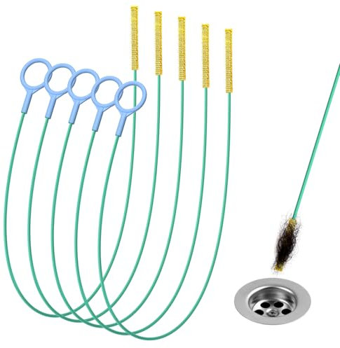 Kelly's Collectio 5 peças desatascador tuberias, 76 cm limpia tuberias, desbloqueador tubos para desbloquear cabelos e resíduos em ralos, desbloqueador lava-loiça para limpeza de cozinha e casa de