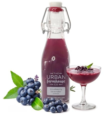 The Urban Farmhouse Co. Organic Vinegar Shrub – Blueberry, 9 oz Bottle – Small Batch Drinking Vinegar with Apple Cider Vinegar & Whole Berries – Cocktail Mixer, Gut Health Tonic, No Sugar Added