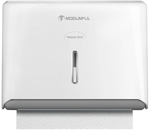 Modunful Paper Towel Dispenser Wall-Mounted Touchless No Drill High-Capacity Z-Fold C-Fold Multifold Hand Towel Dispenser Holder for Bathroom Kitchen Office Commercial Use Two Ways to Unlock，White