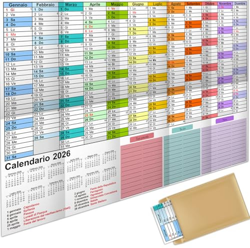 AEYAKA Calendario da Parete 2026 Grande Calendario Annuale A1 Planner con Panoramica delle Festività delle Settimane Piegato 57 cm x 87 cm italiano