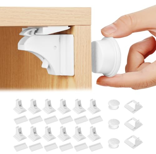 HOTUT Babysicherheit Magnetisches Schrankschloss,12 Schlösser mit 3 Schlüssel,Unsichtbare Kindersicherung,Ohne Bohren und Schrauben, Kindersicherung Schubladen Schubladensicherung,Schranksicherung