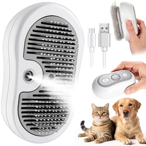 Brosse Chat Vapeur, Rechargeable Vapeur Brosse Pour Chat Chien Poil Long Et Courts, Avec Bouton De Déverrouillage,Avec Réservoir D'eau,Brosses De Toilettage Pour Chien Lapins Soins Pelage Massage