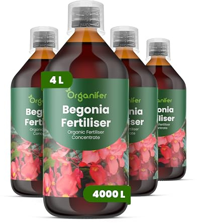 Fertilizante líquido para begonia 4x1L – Fertilizante orgánico para follaje abundante y flores brillantes – Favorece raíces y vitalidad – Organifer