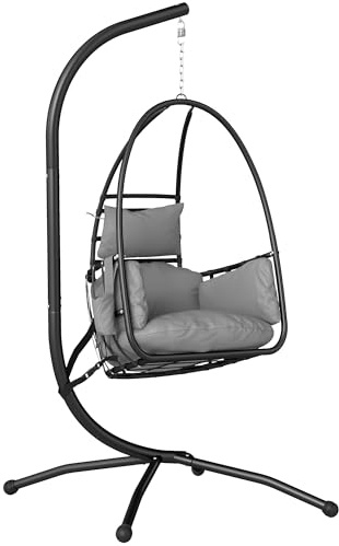 Outsunny Silla Colgante Huevo con Soporte, Sillón 120 kg Gris Oscuro