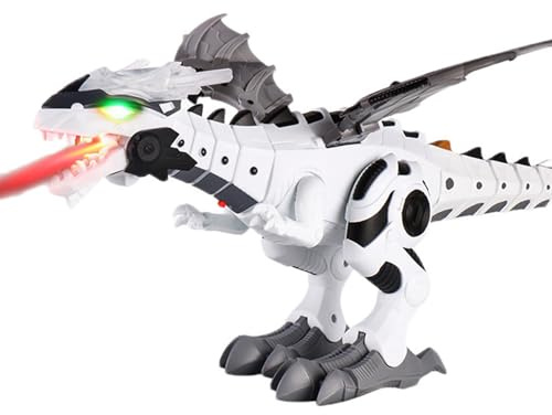 Robot a Spruzzo Nebulizzato Drago Giocattolo Dinosauro Ambulante Elettrico Spruzzo D'acqua Sputafuoco con Luci e Suoni per Bambini Fai Finta di Giocare Robusta Plastica AB (Bianca)