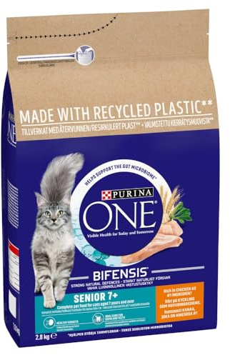 Purina ONE Senior 7+ Dry Cat Food Chicken, 3kg, transparent