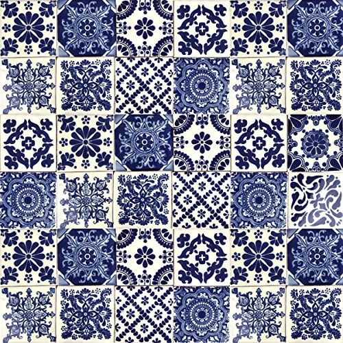 Cerames Piastrelle Mosaico Messicane Azul – 30 ceramiche mattonelle messicane decorative per bagno, doccia, scale, parete posteriore della cucina | Tessere mosaico ceramica 10,5x10,5 cm