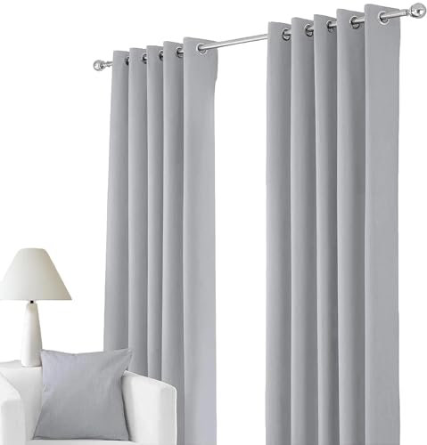 RayyanLinen Readymade Blackout Thermal Eyelet Ring Top Pair of Curtains Including 2 free Tiebacks (GREY SILVER, Width 46 x Drop 54)