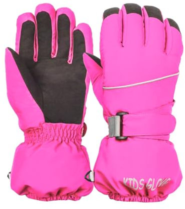 Ski Handschuhe für Kinder - wasserdichte und Winddichte Winterhandschuhe Warm Sporthandschuhe Snowboardhandschuhe für Outdoor-Sport, Fahrradhandschuhe Warme Handschuhe in Winter Rose L