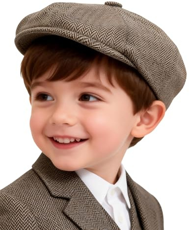 mintgreen Sombreros Gorras Bebés Niño, Recién Nacido Vendedor de Periódicos Gorra Vintage Tweed Plano Sombrero de Panadero, Caqui, 4-5 años