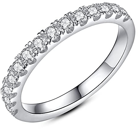 IMOLOVE Moissanite Wedding Band, 0.3ct D Color VVS1 Sterling Silver Rings Half Eternity Stackable Engagement Ring Anniversary Band Size K1/2