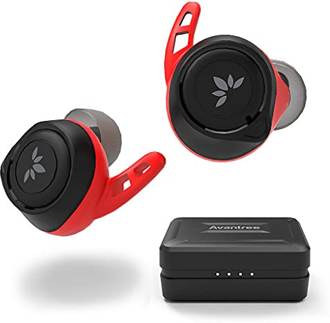 Avantree Auriculares Deportivos TW106 120 Horas IPX7 Resistentes al Agua Bluetooth 5.0 aptX HiFi música inalámbrica Auriculares Deportivos con micrófono Seguro in-Ear Aleta para Correr Entrenamiento