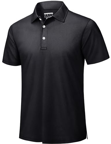TACVASEN Golf Polo Shirts for Men Short Sleeve Work Shirts Quick Dry Summer Outdoor Polo Top Polyester Black,L