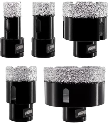 KURSTOL Punta per Trapano Diamantata - 5 PCS Fresa diamantata 20/25/35/50/68mm filettatura M14 per foratura a secco Porcellana Ceramica Granito Marmo Pietra Smerigliatrice angolare