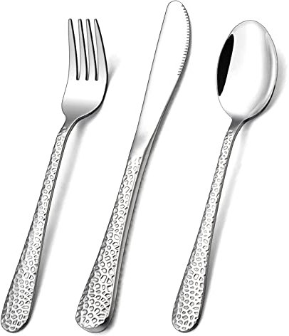 Kinderbesteck, Onader 9-teilig Edelstahl Kleiner Kinderbesteck mit Hammergriff, Kinder Besteck Set mit 3 Kindergabel, 3 Kindermesser, 3 Kinderlöffel, Ungiftig & Gesund, Spülmaschinenfest