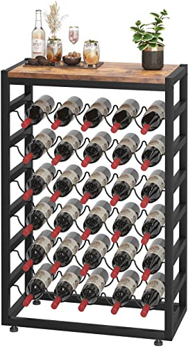 Dripex 30 Bottles Wine Rack Free Standing Floor, 6-Tier Display Wine Storage Shelves with Wooden Table Top, Sturdy Metal Bottle Holder for Kitchen Bar Pantry (L59x W30x H88cm)
