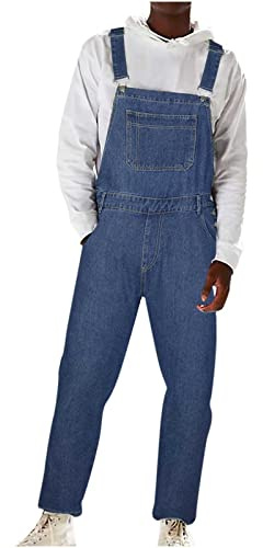 vokkrv 2023 Peto Vaquero Hombre de Mono otoño Casual Pantalones de Mezclilla Retro Moda Denim Jeans de Trabajo con Bolsillo clásico Suelto Jumpsuit Informal Overall pantalón Largos Inviernos Nueva
