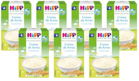 HiPP Biológico - Crema de Arroz sin Gluten BIO - Fácil Digestión - Sin Azúcares Añadidos - Sin Lácteos - Con Vitaminas y Minerales Esenciales - Apto Para Bebés A Partir de 4 Meses - Pack 7X200g
