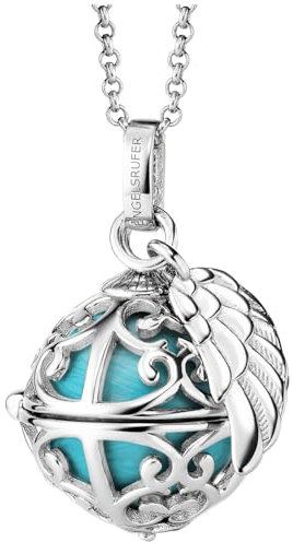 Engelsrufer Damen Halskette aus Sterling Silber mit Klangkugel Anhänger Silber in der Größe XS mit türkisfarbener Klangkugel, Karabinerverschluss, nickelfrei, Größe: 45+5 cm, ERN-ER23-26-XS