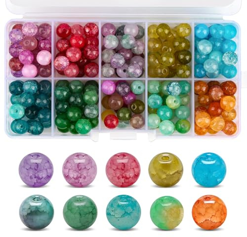 200 Stycken 8mm Färgade Glaspärlor, 10 Färger | Runda Glaspärlor med Hål för att Göra Armband, Halsband, Örhängen och Hantverk