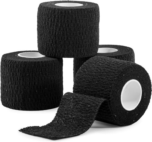 JCLIFE 4 Rollen EAB Tape | 5cm x 4.5m reißbare elastische Klebebandage - Rugby & Fußball Sportband für Handgelenk, Knie, Knöchel, Prävention, Verletzungen, Ohrband, Daumenband (Schwarz)