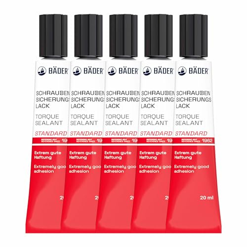 Lackfabrik Bäder 5er Pack ORIGINAL Schraubensicherungslack STANDARD REIHE Rot 20ml - Hilfsmittel zum Sichern, Signieren, Plombieren, Versiegeln, sowie zum Manipulationsnachweis