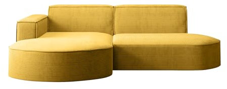 Kaiser Möbel - Ecksofa mit Wohnlandschaft, Eckcouch L-Form, Sofa 3-sitzer, Polstersofa, Bequemes Couch mit Ottomane für Wohnzimmer, Relaxsofa, Stilvolles Cord Sofa, Modena Studio, Gelb, Links