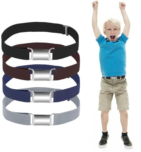 NVIYAM 4 Stück Elastischer Gürtel Kinder, Einstellbarer Stretchgürtel mit Quadratische Schnalle, Stretch Kindergürtel für Jungen Mädchen, Stretch Kinder Gürtel für Jeans Hosen Kleid