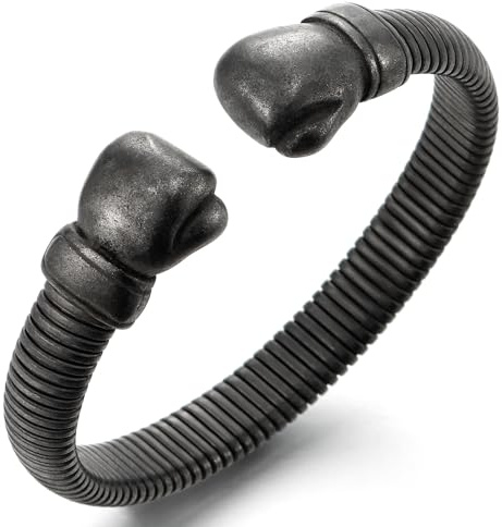 COOLSTEELANDBEYOND Puño Mano Guante de Boxeo Cuff Pulsera, Flexible Acero Inoxidable Banda de Alambre Pulsera, Elástica Ajustable, Hombre