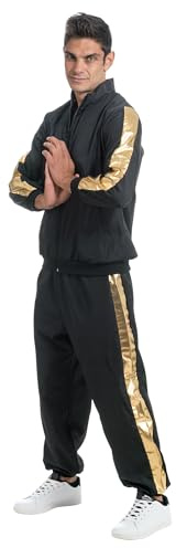Chaks - Costume de rappeur, survêtement 2 pièces | Veste et pantalon à rayures dorées, tenue de rappeur des années 80 pour le carnaval, festivals et soirées à thème