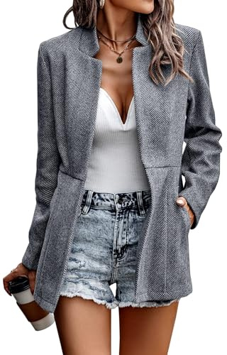Jhsnjnr - Giacche da donna con apertura frontale, stile casual per ufficio e business, cardigan con colletto a camicia, a maniche lunghe, cappotto esterno, Nero , S
