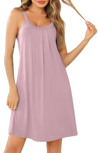 Lovasy Camisones Sexys Mujer Verano Tirantes Camisón Modal Super Suave Camison Mujer Dormir,Rosa,S