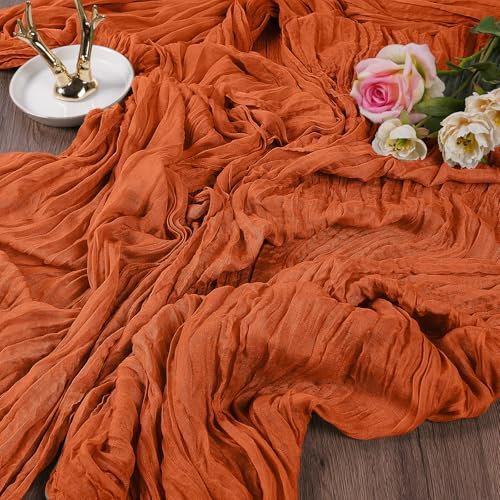 AUAUY 2PZ Runner da Tavolo Boho Garza da Formaggio, Terracotta Runner Tavola in Tulle Boho, Runner da Tavola in gGarza, Runner Romantico Moderno per Casa Cucina Matrimoni Feste Decorazione, 90x300cm