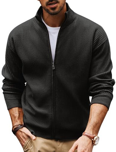 PJ PAUL JONES Strickjacken für Herren Slim Fit Stehkragen Strickpullover mit Reißverschluss Winter Strickjacke M Schwarz