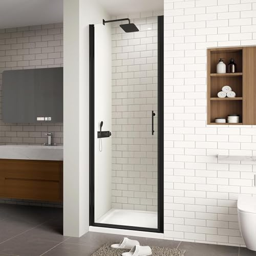 ACE DECOR 24-25.4 W x 72 H Frameless Pivot Shower Door, 1/4 (6mm) Clear SGCC Tempered Glass Shower Door, Pivot Swing Shower Glass Door in Matte Black Finish, Reversible Installation
