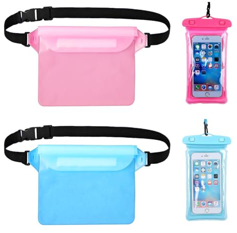 DKDDSSS 4 Pezzi Borsa Impermeabile, Marsupio Impermeabile, Custodia Impermeabile, Sacca Impermeabile, Marsupio Subacqueo, Schermo Touch, Borsa Impermeabile Mare, Cintura Regolabile, Tripla Protezione