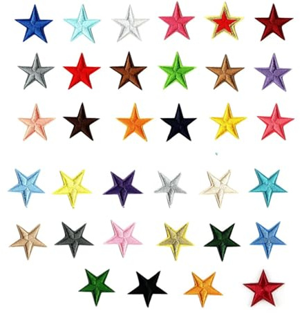Patchs Thermocollants,34 pièces mini écussons thermocollants en forme d'étoiles brodés à repasser Patch Thermocollant Vêtements pour Jeans Manteau Chaussures Vêtement Décoratif et Réparation