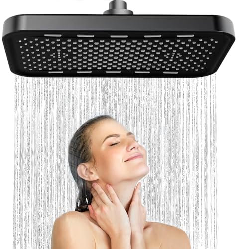 JINYOMFLY Grande Pomme de Douche Carrée, 36CM Grand Pommeau de Douche Fixes, Tete de Douche Pluie Exterieur Haute Pression