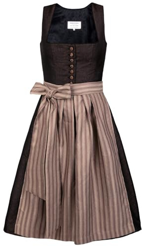 Edelnice Traditionellt mode, midi, Dirndl, Dorothea, svart brons med knappslå inkl. traditionellt Dirndl-förkläde, stl. 32–54, svart, 44